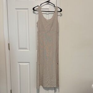 Vintage Beige Sleeveless Midi Dress